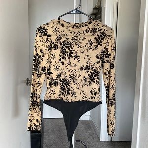 Long sleeve mesh floral body suit